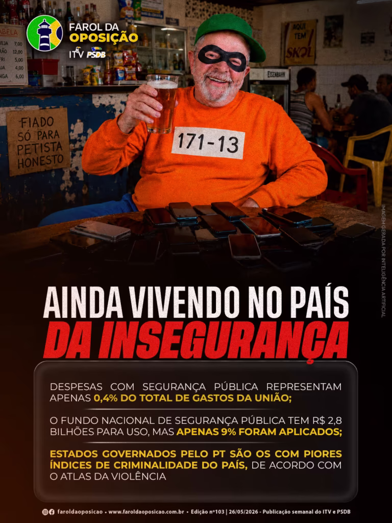Falta de segurança pública: Arte com fundo vermelho mostra a silhueta de um criminoso encapuzado com um pé-de-cabra ao lado de um grande cadeado com um sinal de alerta.