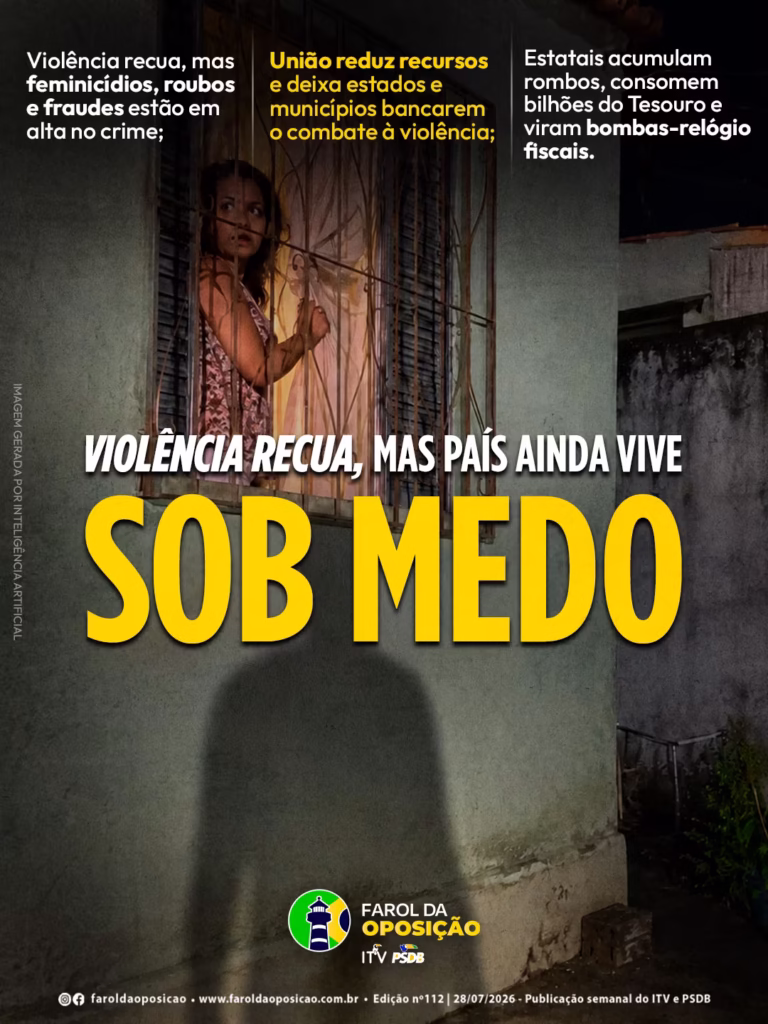 Combate à violência: Arte mostra uma mulher assustada a olhar através de uma janela com grades à noite, enquanto a sombra ameaçadora de uma pessoa é projetada na parede exterior.